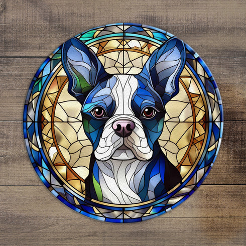 Boston Terrier Circular Glass Suncatcher Worktop Saver